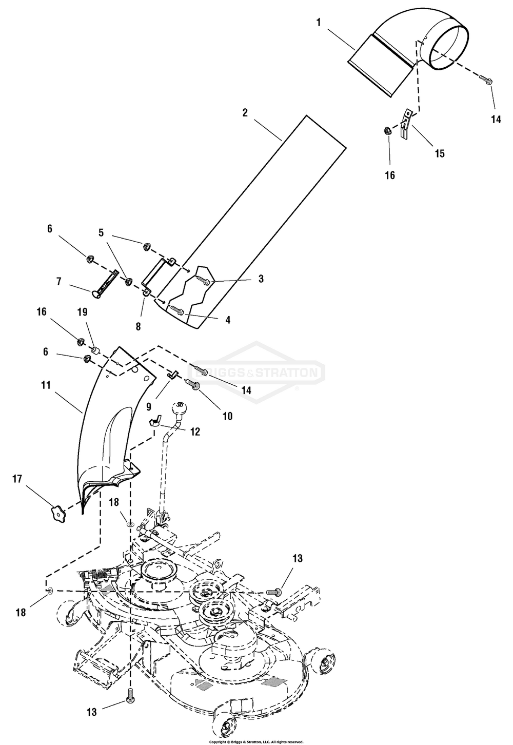 Chute Group Diagram and Parts List for 1695063 10724906 Briggs and Stratton Lawn Tractor Accessories